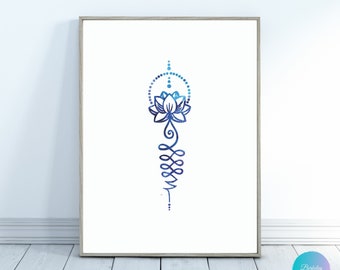 Unalome Wall Art Print Teal Blue & White on Archival Fine Art Matte Paper Spiritual Gifts Art and Decor