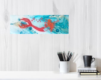Mermaid Acrylic Painting on Canvas Wall Art ~ Mermaid Bathroom Decor | Mermaid Art Painting Shiny Art Turquoise Blue Wall Art Under the Sea
