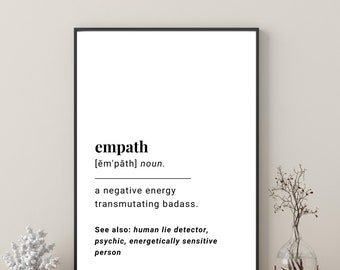 Rolig Empath Definition Poster, Svartvitt Tryck, Orddefinitionskonst, Andlig Väggdekor & Gåvor