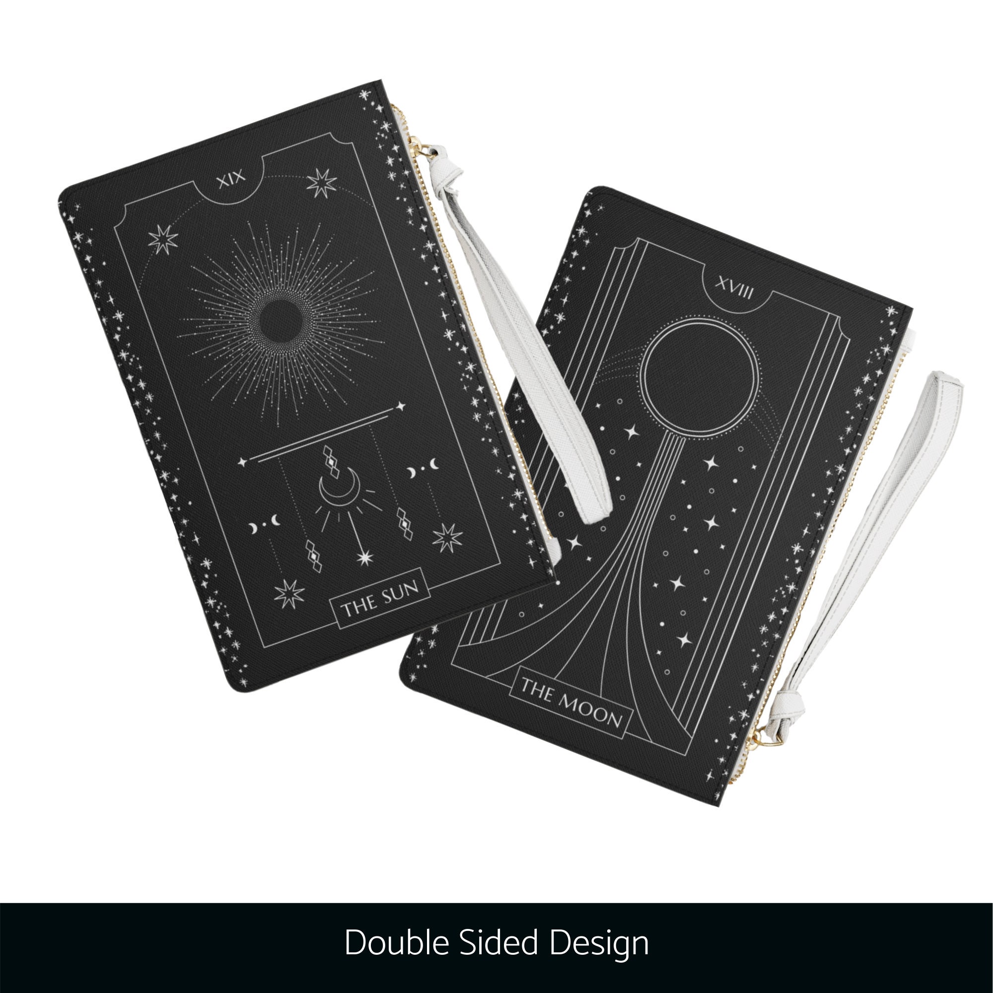 JUXYES Tarotkarten Hülle PU-Leder - Aufbewahrungstasche Mit Sonne & Mond Motiv