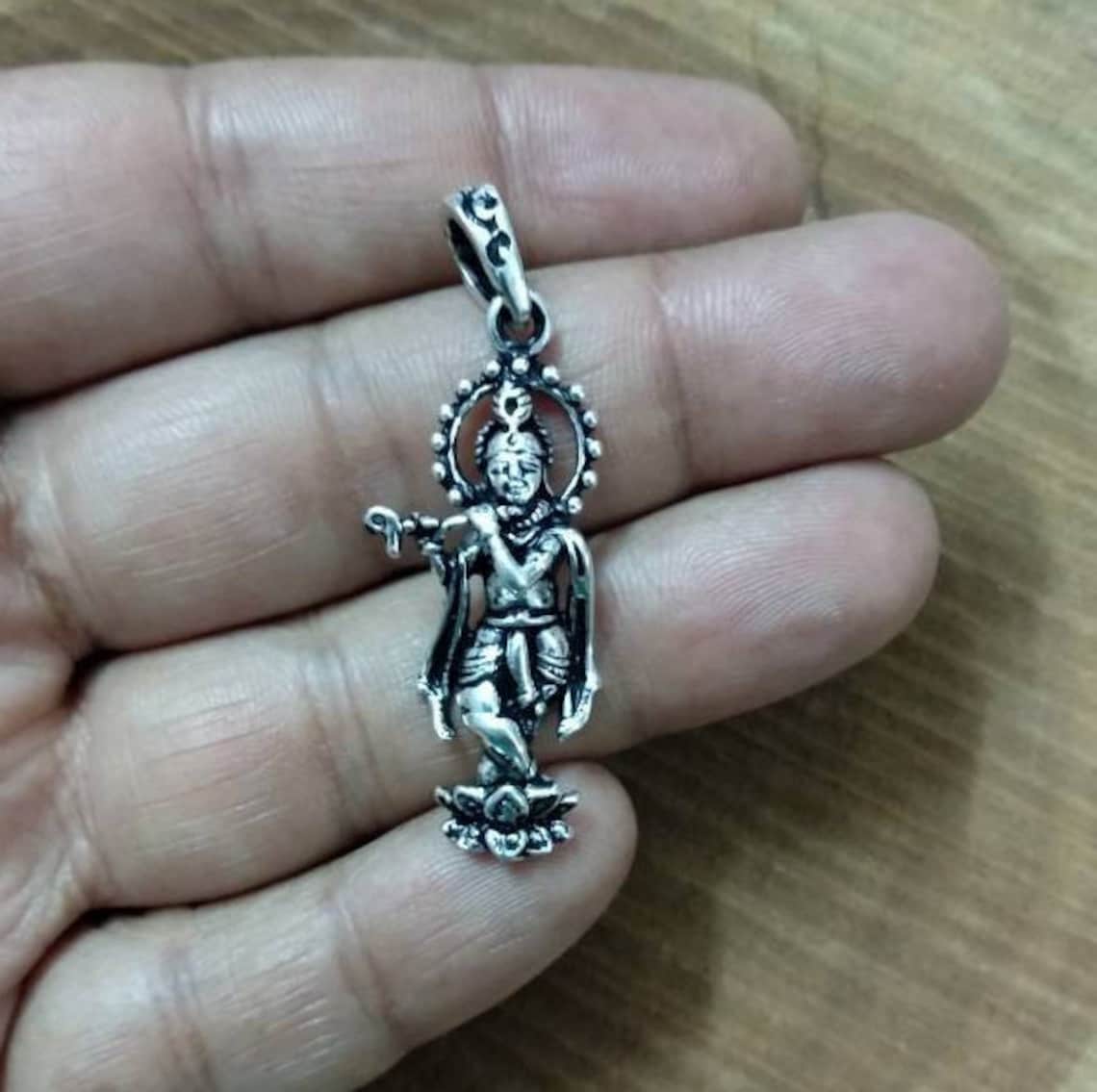 Krishna Pendant Sterling Silver Krishna Playing Flute Etsy