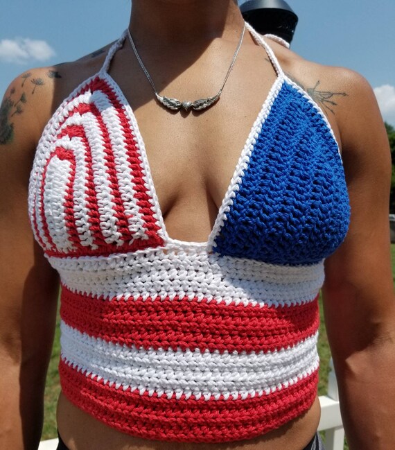 red white and blue halter top