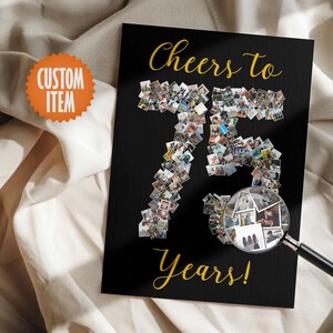 75th Birthday Decorations | Cheers to 75 Years Photo Collage | 75th Birthday Sign