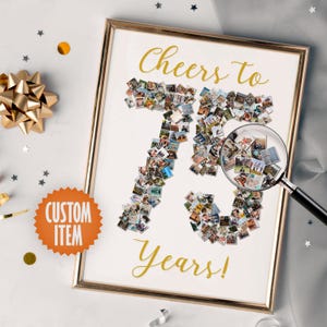 75th Birthday Decorations | Cheers to 75 Years | 75th Birthday Photo Collage