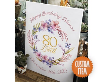 80th Birthday Decorations for Women | 80 Years Loved - Personalized 80th Birthday Sign