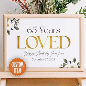 65th Birthday Decorations for Women | 65th Birthday Sign | 65th Birthday Poster | Floral 65th Birthday Decor