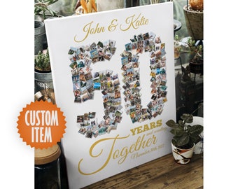 50th Anniversary Decorations | 50 Year Anniversary Gift for Parents | 50 Years Together Custom Photo Collage Sign