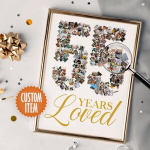 55th Birthday Decoration | 55th Birthday Photo Collage Sign | 55 Years Loved | 55th Birthday Decor