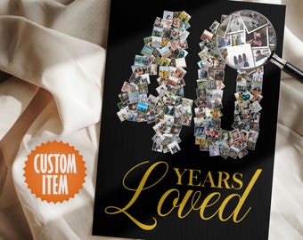 40th Birthday Sign for Him and Her | 40th Birthday Decoration | 40 Years Loved Photo Collage | 40th Birthday Decor