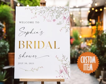 Wildflower Bridal Shower Welcome Sign | Floral Bridal Shower Decoration | Personalized Bridal Shower Poster or Canvas