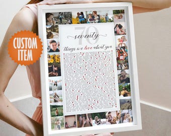 Personalized 70th Birthday Decorations: 70 Things We Love About You - Custom Photo Collage Sign