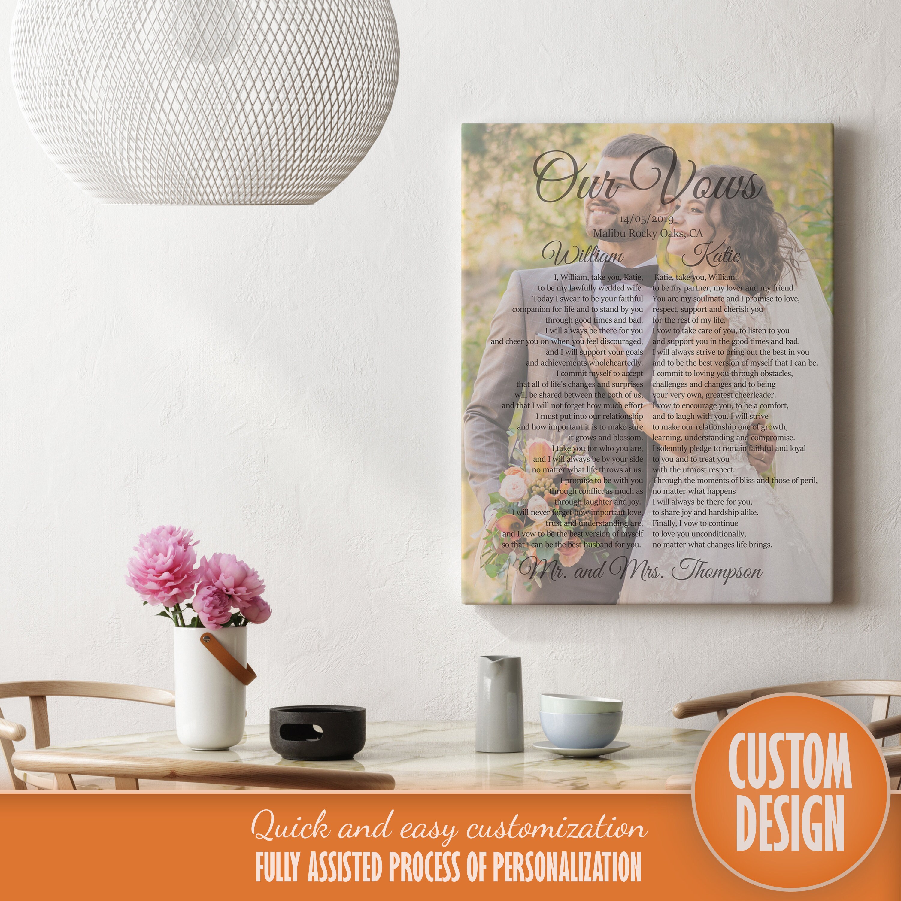His and Hers Wedding Vows Canvas | Wedding Vows Photo Wall Art