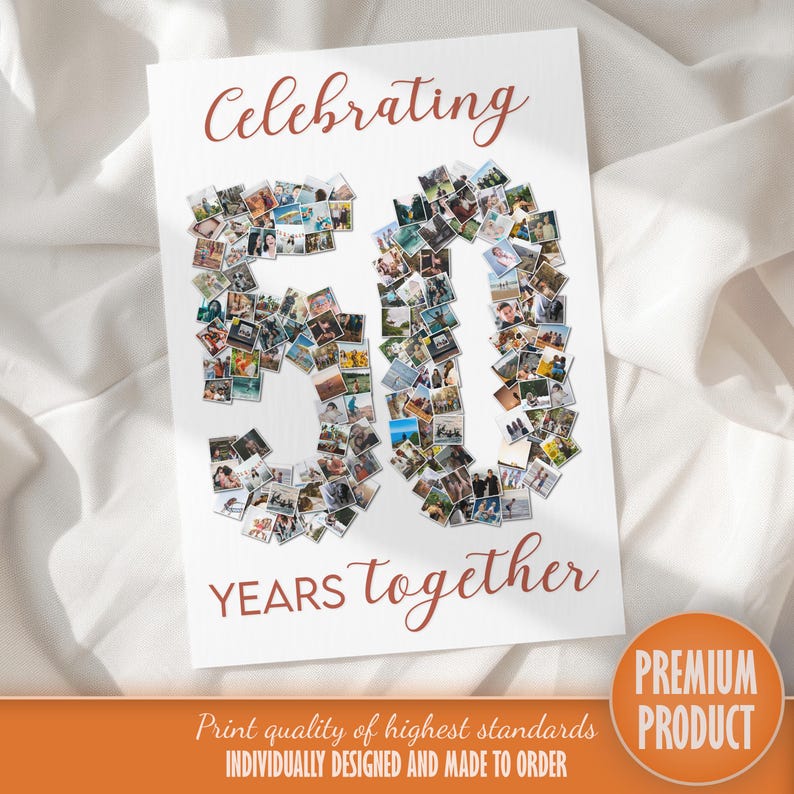 50th Wedding Anniversary Decorations | 50 Years Together | Golden Anniversary Photo Collage Sign | 50 Year Anniversary Gift image 2