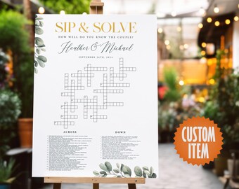 Wedding Crossword Puzzle | Sip and Solve | Wedding Signage - Custom Wedding Decorations