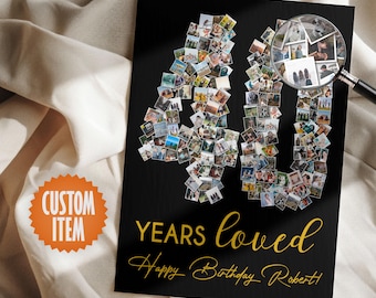 40th Birthday Decorations | 40 Years Loved Picture Collage | 40th Birthday Photo Collage Sign
