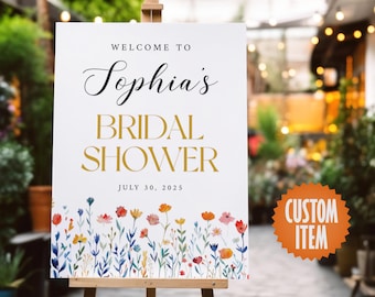 Wildflower Bridal Shower Sign | Floral Bridal Shower Decorations | Personalized Bridal Shower Welcome Poster or Canvas
