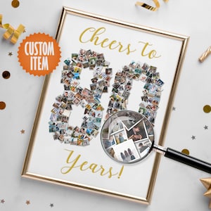 80th Birthday Decorations | Cheers to 80 Years | 80th Birthday Photo Collage Sign, 80th Birthday Poster & Printable 80th Birthday Decor