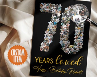 70th Birthday Decorations | 70 Years Loved Picture Collage | 70th Birthday Photo Collage Sign