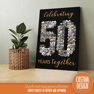 50th Wedding Anniversary Decorations | 50 Years Together | Golden Anniversary Photo Collage Sign | 50 Year Anniversary Gift image 3