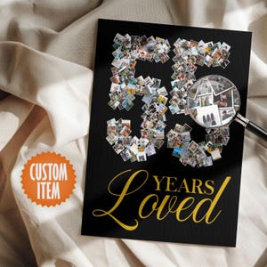 55th Birthday Sign for Him and Her | 55th Birthday Decoration | 55 Years Loved Photo Collage | 55th Birthday Decor