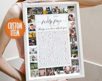 Personalized 45th Birthday Decorations: 45 Things We Love About You - Custom Photo Collage Sign