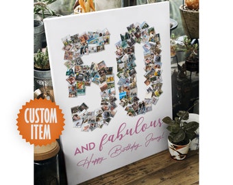 50th Birthday Decorations for Women | 50th Birthday Photo Collage Sign | "50 and Fabulous" 50th Birthday Poster