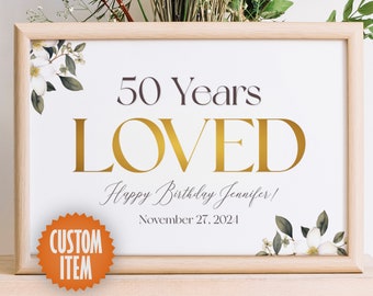 50th Birthday Decorations for Women | 50th Birthday Sign | 50th Birthday Poster | Floral 50th Birthday Decor