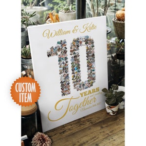 10th Anniversary Decorations | 10 Year Anniversary Gift for Parents | 10 Years Together Custom Photo Collage Sign