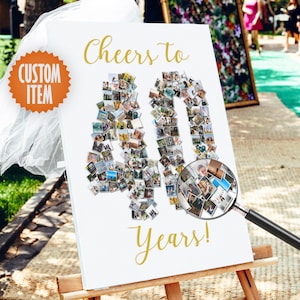 40th Birthday Decoration | Cheers to 40 Years | 40th Birthday Photo Collage