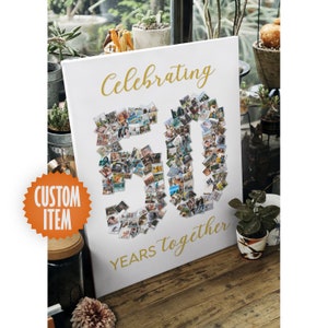50th Wedding Anniversary Decorations | 50 Years Together | Golden Anniversary Photo Collage Sign | 50 Year Anniversary Gift