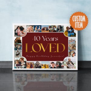 40th Birthday Decorations | 40th Birthday Photo Collage Sign | 40 Years Loved Picture Collage Gift