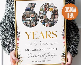 60th Anniversary Decorations | 60 Years Anniversary Picture Collage | 60th Anniversary Gift for Parents, Friends and Couples
