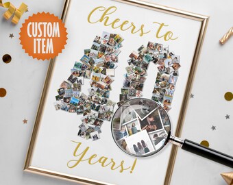 40th Birthday Decoration | Cheers to 40 Years | 40th Birthday Photo Collage