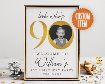 90th Birthday Decorations | Personalized 90th Birthday Welcome Sign | Look Who's 90