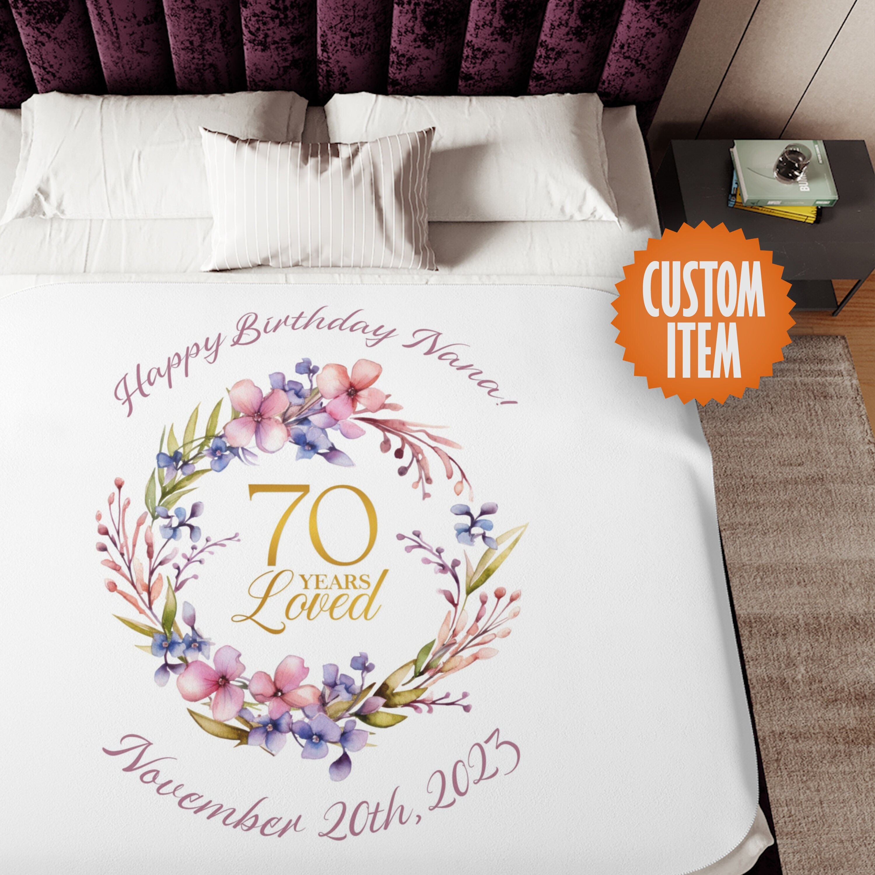 Blumuze 70th Birthday Gifts For Women, Personalised Fleece Blanket 1955