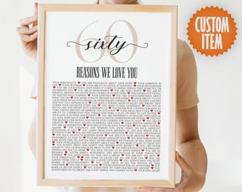 60 Reasons We Love You | 60th Birthday Sign | Personalized 60th Birthday Gift