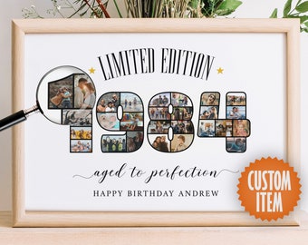 40th Birthday Decorations | Aged to Perfection: Personalized 40th Birthday Sign | 1984 Photo Collage | 40th Birthday Gift