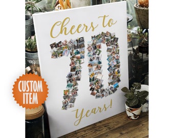 70th Birthday Decorations | Cheers to 70 Years - 70th Birthday Photo Collage Sign, 70th Birthday Poster & Printable 70th Birthday Decor