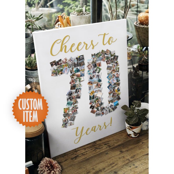 70th Birthday Decorations | Cheers to 70 Years - 70th Birthday Photo Collage Sign, 70th Birthday Poster & Printable 70th Birthday Decor