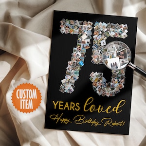 75th Birthday Decorations | 75 Years Loved Picture Collage | 75th Birthday Photo Collage Sign