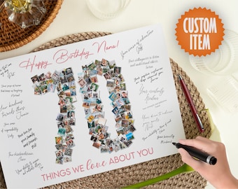 70th Birthday Decorations | 70 Things We Love About You | 70 Reasons We Love You | 70th Birthday Photo Collage Signature Board