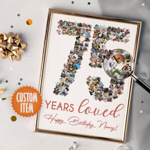 75th Birthday Decorations | 75 Years Loved | 75th Birthday Photo Collage Sign