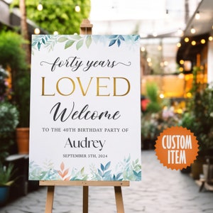 40th Birthday Welcome Sign - Forty Years Loved | Personalized 40th Birthday Decorations
