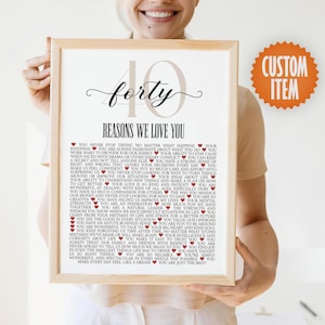 40 Reasons We Love You | 40th Birthday Sign | Personalized 40th Birthday Gift