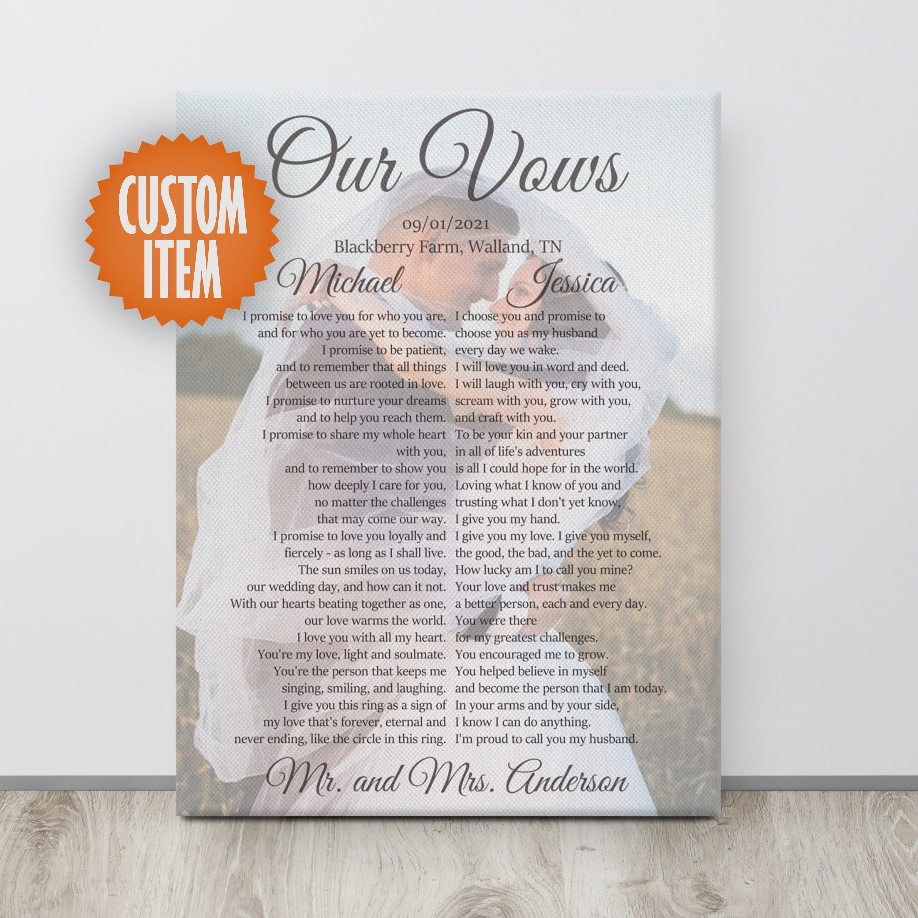His and Hers Wedding Vows Canvas Wedding Vows Photo Wall Art - Etsy
