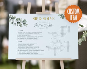 Wedding Crossword Puzzle | Sip and Solve | Wedding Activities Sign | Custom Wedding Decorations