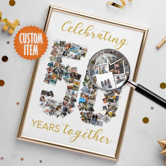 50th Wedding Anniversary Decorations | 50 Years Together | Golden Anniversary Photo Collage Sign | 50 Year Anniversary Gift