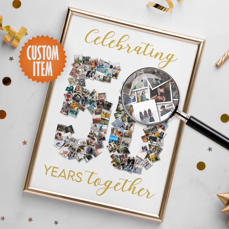 50th Wedding Anniversary Decorations | 50 Years Together | Golden Anniversary Photo Collage Sign | 50 Year Anniversary Gift image 1
