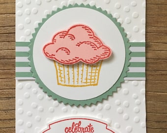 Handcrafted "CELEBRATE" cupcake card