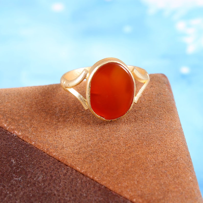 Promise Ring Natural Carnelian Ring Gold Plated Ring Statement Ring,August Birthstone Ring 925 Sterling Silver Ring Handmade Ring